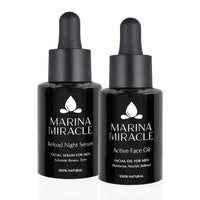 pakkeløsning med marina miracle ansiktsolje og nattserum for menn og herrer. En økologisk hudpleiepakke.