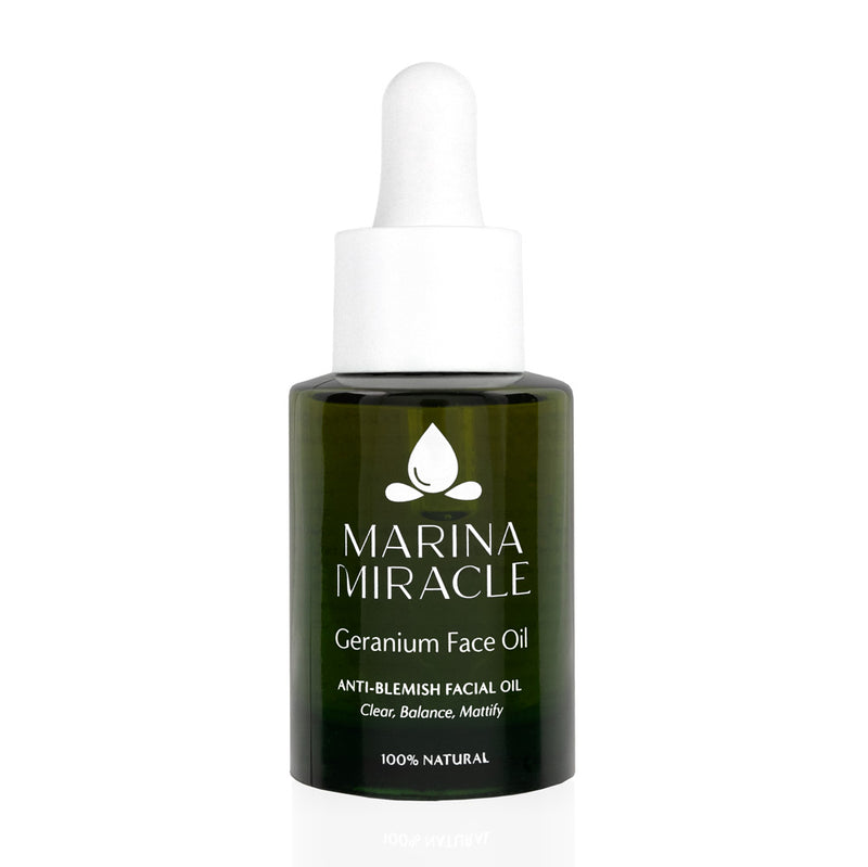 Geranium Face Oil 30ml grønn glassflaske med dropper.