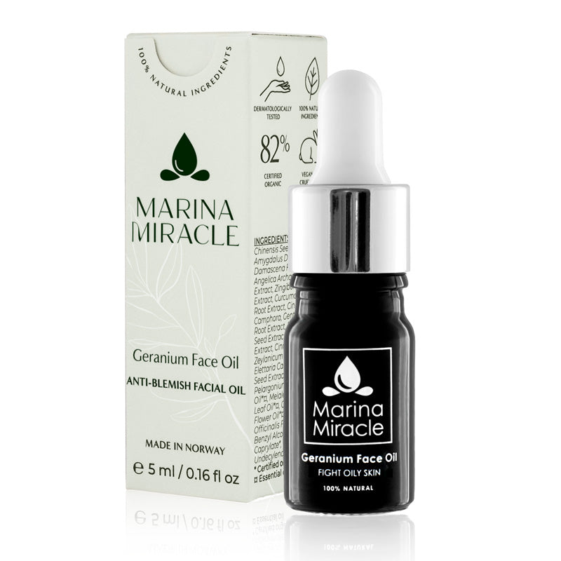 Geranium Face Oil er en økologisk og naturlig ansiktsolje for fet hud, oljete hud og for hud med mye akne eller hudormer.